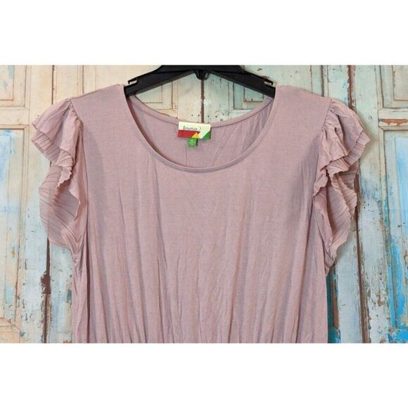 Fervour Womens Size XL Pink Round Neck Short Sleeve Ruffle Midi A Line Dress - Picture 3 of 8